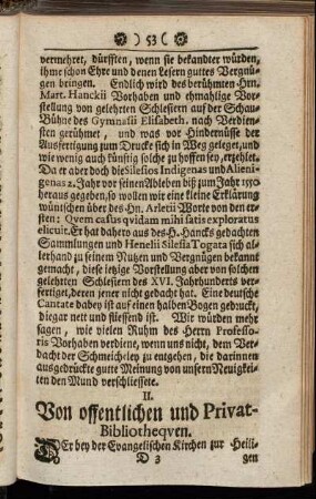 II. Von offentlichen und Privat-Bibliothequen.