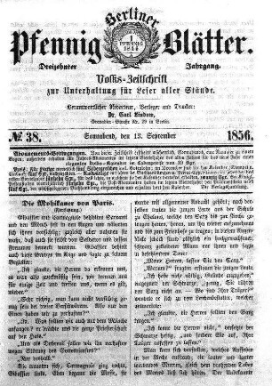 No. 38, Sonnabend, den 13. September
