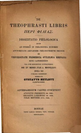 De Theophrasti libris Peri philias