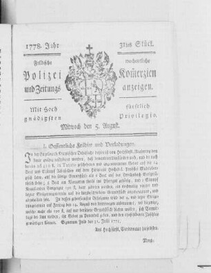 31tes Stück., Ausgabe vom 5. August 1778