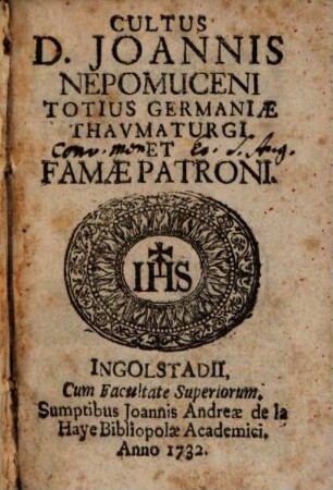 Cultus D. Joannis Nepomuceni