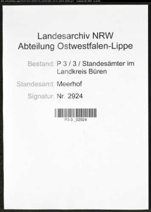 Sterberegister Standesamt Meerhof