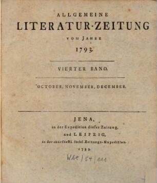 Allgemeine Literatur-Zeitung : ALZ ; auf das Jahr ..., 1793, 4