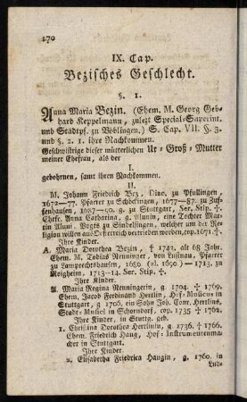170-205, IX. Cap. Bezisches Geschlecht.