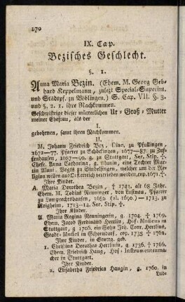 170-205, IX. Cap. Bezisches Geschlecht.