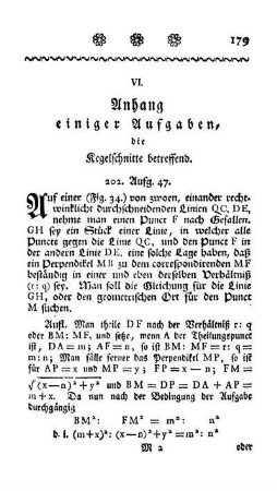 VI. Anhang einiger Aufgaben, die Kegelschnitte betreffend.