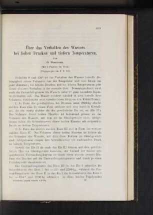 Über das Verhalten des Wassers bei hohen Drucken und tierfern Temperaturen.
