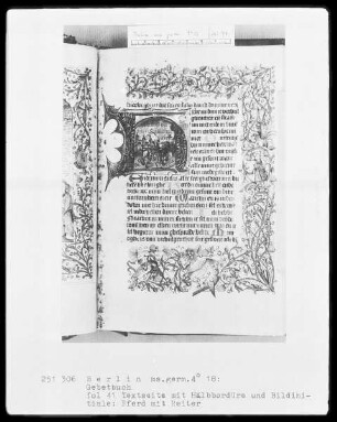 Gebetbuch — Initiale H (ere in), darin David mit Pferd und Harfe, Folio 41recto