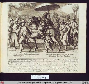 Reitender portugiesischer Adliger mit Dienern.