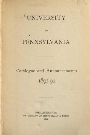 Catalogue and announcements. 1891/92