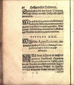 Titvlvs XXII. WIE die Appellationes anhängig zu machen / Citation, Ladung / Compulsorial vnd Inhibition außzubringen.