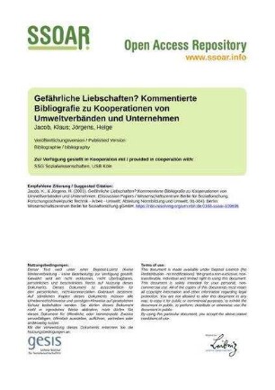 Gefährliche Liebschaften? Kommentierte Bibliografie zu Kooperationen von Umweltverbänden und Unternehmen