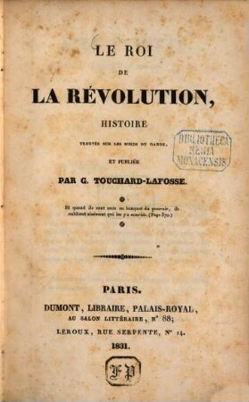 Le roi de la révolution : histoire trouvée sur les bords du Gange