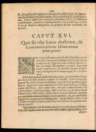 Caput XVI. Quis sit usus huius doctrinae, de Communicatione Idiomatum primi generis.