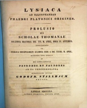 Oratio qua ad sacra anniversaria Scholae Thomanae ... celebranda ... invitat, 1851
