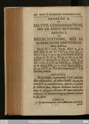 Articulus I. De Resuscitatione, Seu Resurrectione Mortuorum.