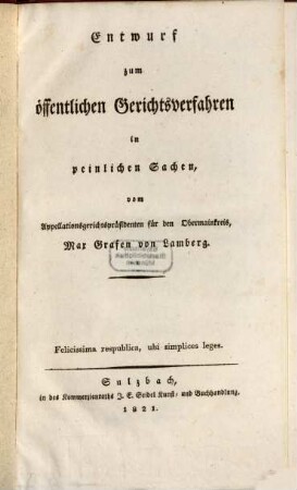 Entwurf zum öffentlichen Gerichtsverfahren in peinlichen Sachen