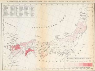 III. Verbreitung des Anbaues von Wachsbäumen (Rhus succedanea im Norden auch Rh. vernicifera) in Japan 1877