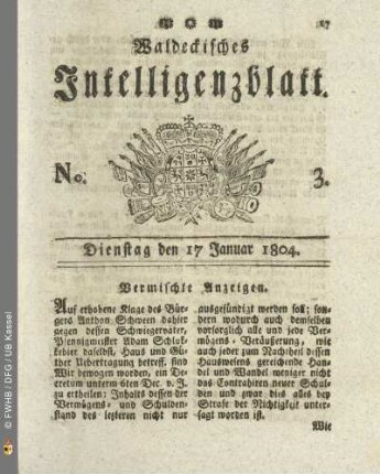 No. 3. Dienstag den 17 Januar 1804