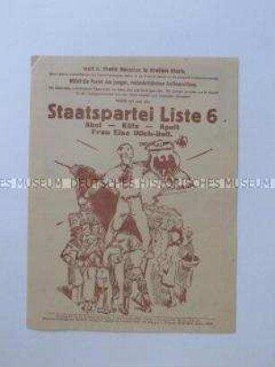 Illustriertes Propagandaflugblatt der Deutschen Staatspartei zur Reichstagswahl 1930