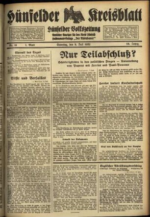 Erste Ausgabe vom Samstag, den 09. Juli 1932.