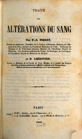 Traité des alterations du sang