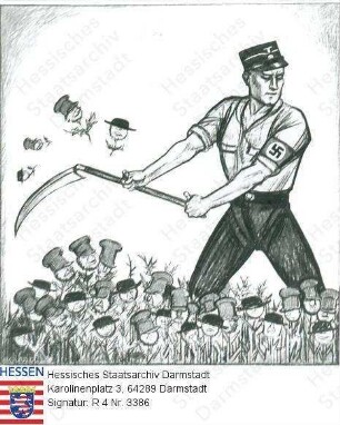 Bevölkerungsgruppen, Juden / Antisemitismus aus der Sicht der NSDAP / Titelblatt mit Karikatur 'Kampf dem Unkraut' der satirischen Zeitschrift 'Die Brennessel' Nr. 2/28 vom 13. Juli 1932