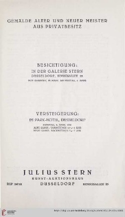 Katalog Nr. 4: Auktions-Katalog / Julius Stern, Kunst-Aktionshaus: Gemälde alter und neuer Meister aus Privatbesitz : 2. April 1932