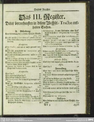Das III. Register. Derer vornehmsten in disem Wechsel-Tractat enthalten Sachen