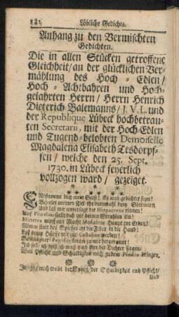 Anhang zu den Vermischten Gedichten. Lobgedichte