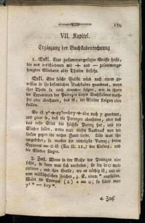 VII. Kapitel. Ergänzung der Buchstabenrechnung