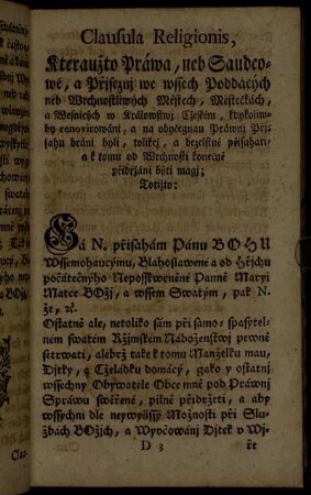 Clausula Religionis, kterauzto Práwa, neb Saudcowé,[...]
