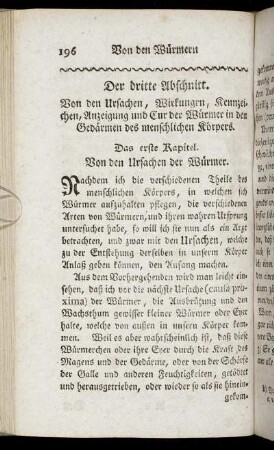 Der dritte Abschnitt. Von den Ursachen, Wirkungen, Kennzeichen, Anzeigung und Cur ...