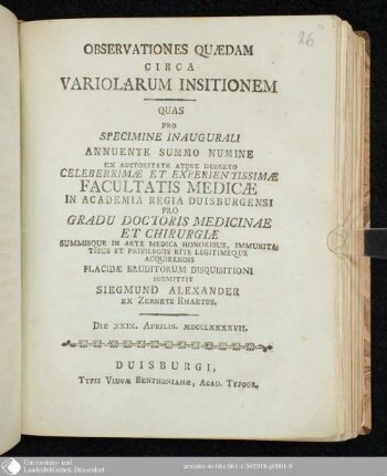 Observationes Quaedam Circa Variolarum Insitionem