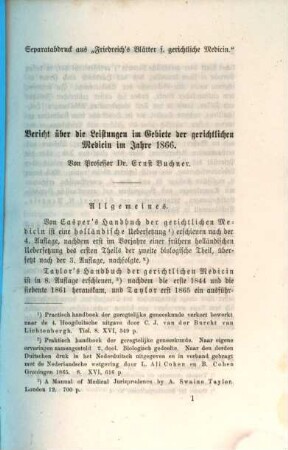 Bericht über die Leistungen in Gebiete der gerichtlichen Medicin im Jahre .... 1866