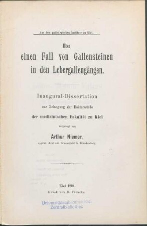 Über einen Fall von Gallensteinen in den Lebergallengängen