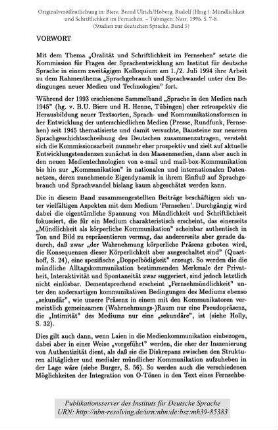 Vorwort [Mündlichkeit und Schriftlichkeit im Fernsehen]