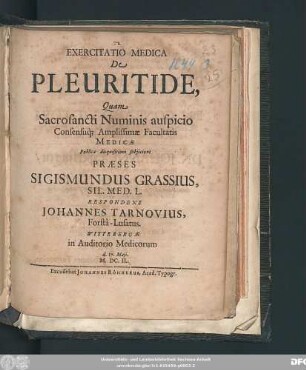 Exercitatio Medica De Pleuritide