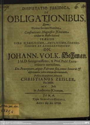 Disputatio Juridica, De Obligationibus