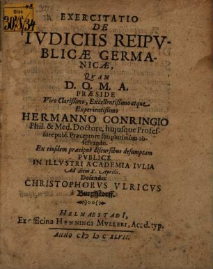 Exercitatio De Iudiciis Reipublicae Germanicae