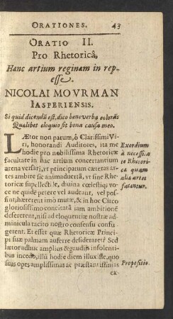 Oratio II. Pro Rhetorica ...