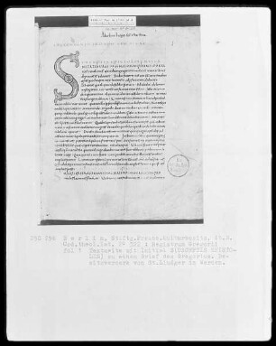 Registrum Gregorii — Initiale S (usceptis epistolis), Folio 1recto