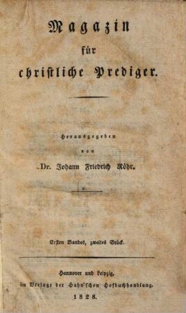 Magazin für christliche Prediger. 1,2. 1828