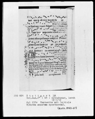 Antiphonarium (Benediktinerhandschrift) — Initiale M (entem sanctem spontaneam), Folio 237 verso