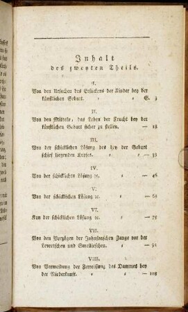 Inhalt des zweyten Theils.