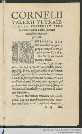 Cornelii Valerii Tabula summam artis Rhetoricae complectens.