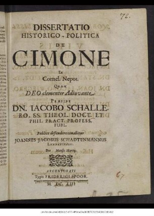 Dissertatio Historico-Politica De Cimone Ex Cornel. Nepot
