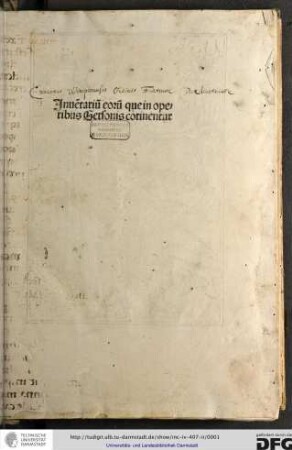 Inventarium eorum que in operibus Gersonis cotinentur (!).