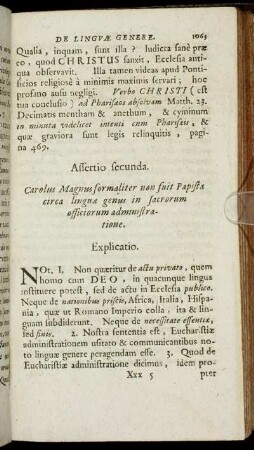 Assertio secunda. [...] circa linguæ genus in sacrorum officiorum administratione.