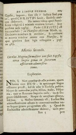 Assertio secunda. [...] circa linguæ genus in sacrorum officiorum administratione.